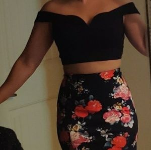 NWOT Two-piece Maxi Dress- Black/Floral Print